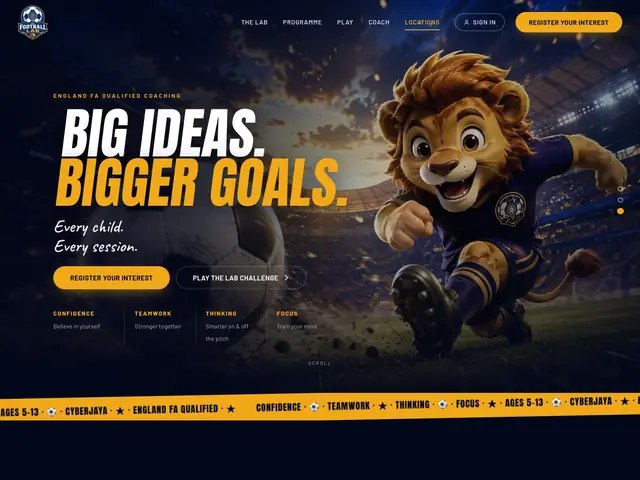 Football Lab Academy homepage, scrolling through the full page